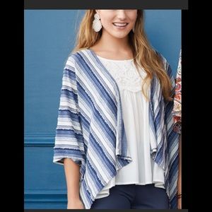 BOUTIQUE COCO + CARMEN AZURA STRIPE DENIM CARDIGAN